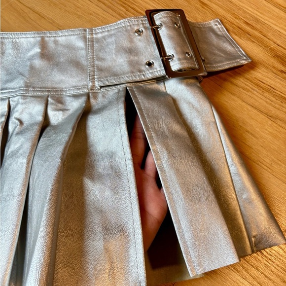 SHEIN Ele Petrella Faux Leather Silver Pleated Slit Buckle Micro Mini Skirt S - Picture 4 of 7